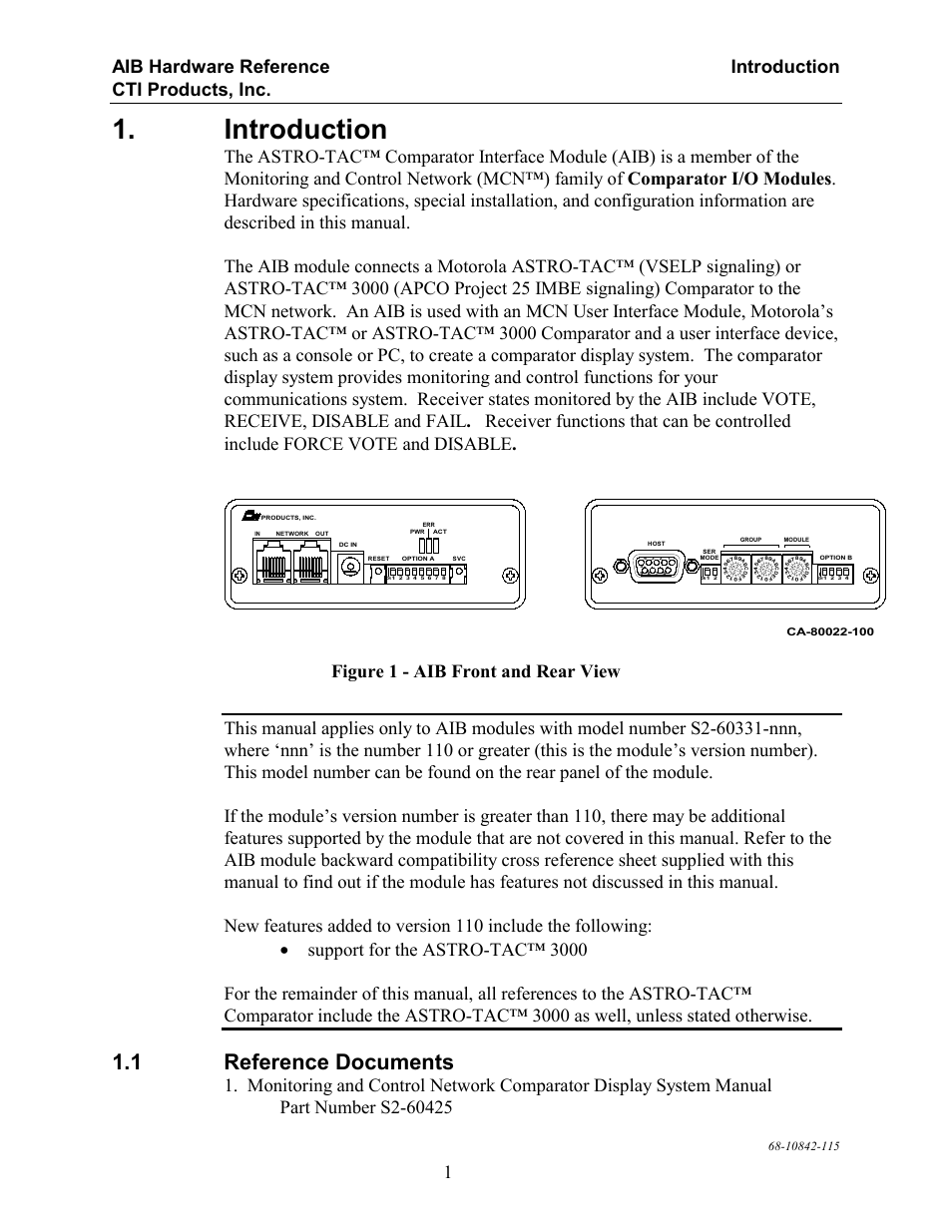 Introduction, 1 reference documents | CTI Products AIB AstroTAC Interface User Manual | Page 6 / 19