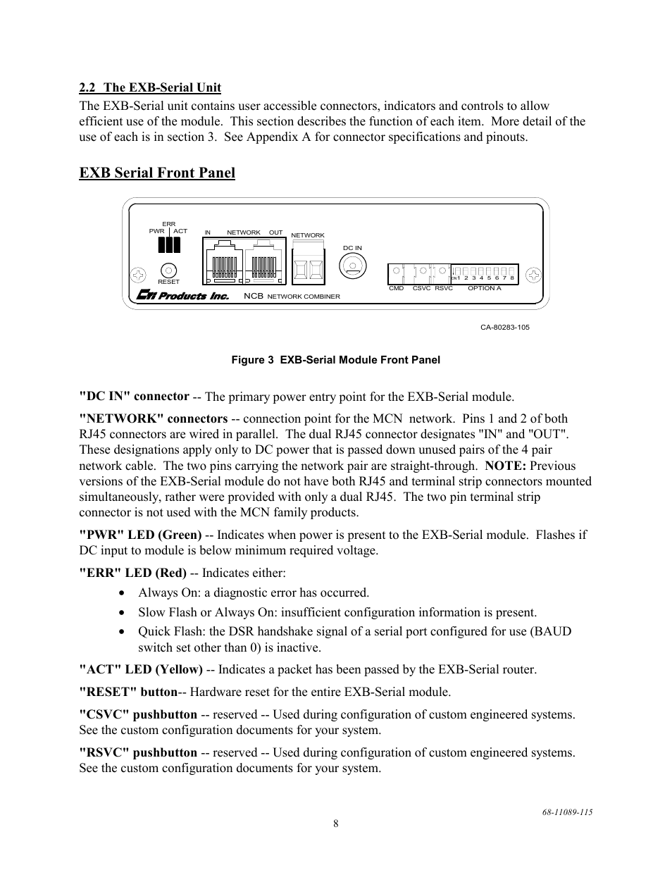 The exb-serial unit, Exb serial front panel | CTI Products EXB-232 Asynchronous Serial System Extender User Manual | Page 12 / 31