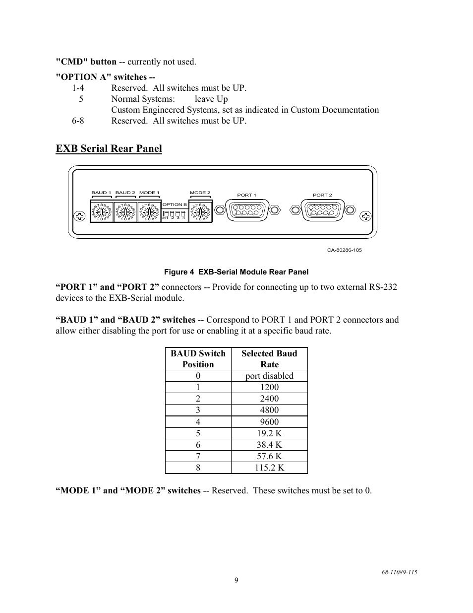 Exb serial rear panel, Figure 4 exb-serial module rear panel | CTI Products EXB-232 Asynchronous Serial System Extender User Manual | Page 13 / 31