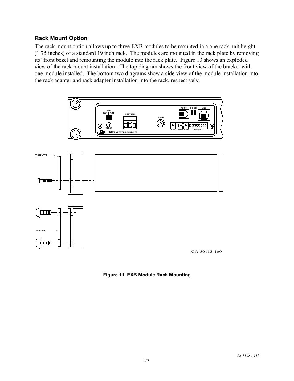 Figure 11 exb module rack mounting | CTI Products EXB-232 Asynchronous Serial System Extender User Manual | Page 27 / 31
