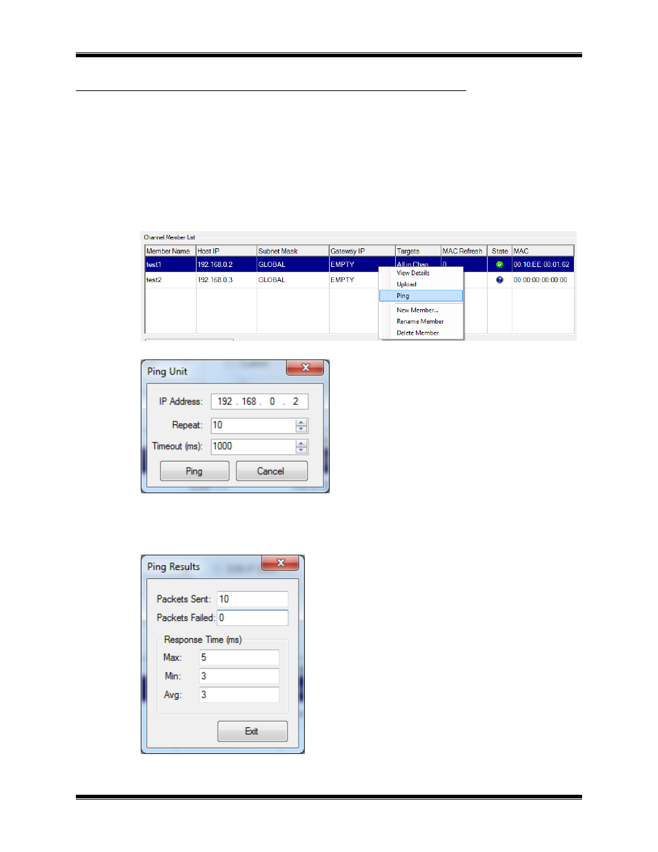 Using the “ping” function, Sing the, Unction | CTI Products EXB-IP Ethernet System Extender User Manual | Page 35 / 63