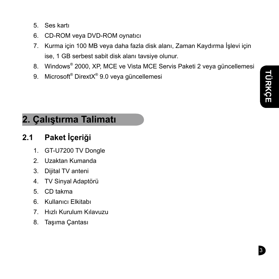 Çalıştırma talimatı, English türkçe english english english, 1 paket içeriği | GIGABYTE GT-U7200 User Manual | Page 27 / 49