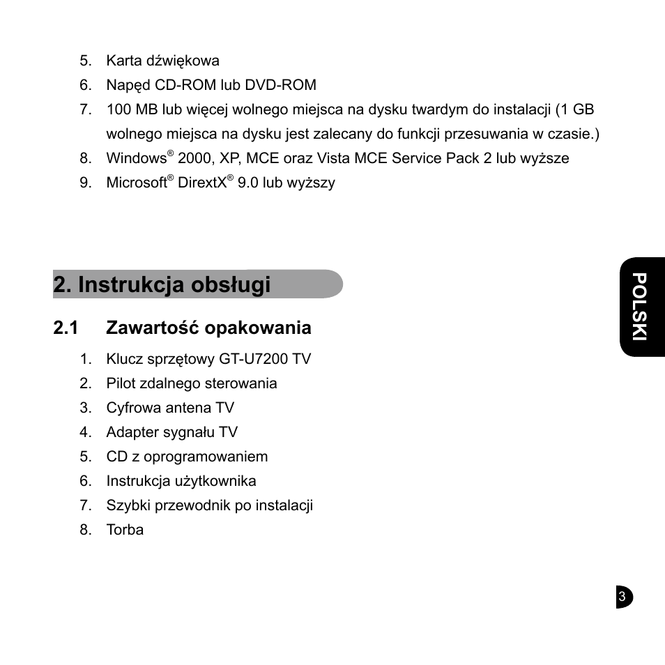 Instrukcja obsługi, English, English polski english english | 1 zawartość opakowania | GIGABYTE GT-U7200 User Manual | Page 31 / 49