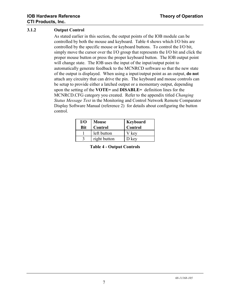 Output control, Table 4 - output controls | CTI Products IOB I/O Interface User Manual | Page 12 / 33