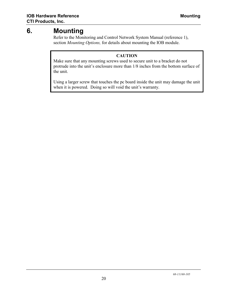 Mounting | CTI Products IOB I/O Interface User Manual | Page 25 / 33