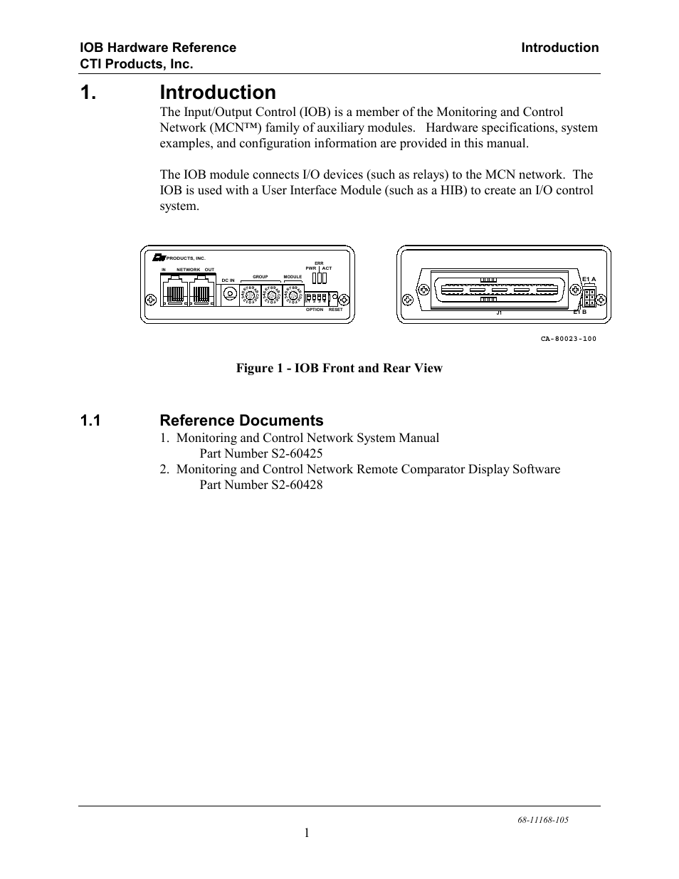 Introduction, Figure 1 - iob front and rear view, Reference documents | 1 reference documents | CTI Products IOB I/O Interface User Manual | Page 6 / 33