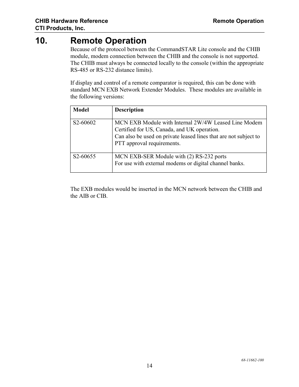 Remote operation | CTI Products CHIB CommandSTAR Lite Host Interface Module User Manual | Page 18 / 22
