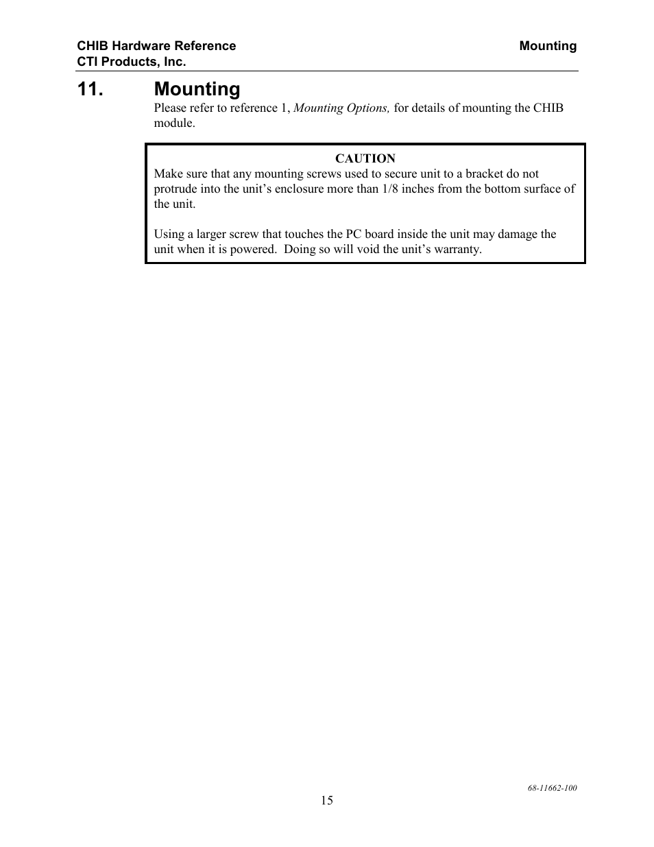 Mounting | CTI Products CHIB CommandSTAR Lite Host Interface Module User Manual | Page 19 / 22