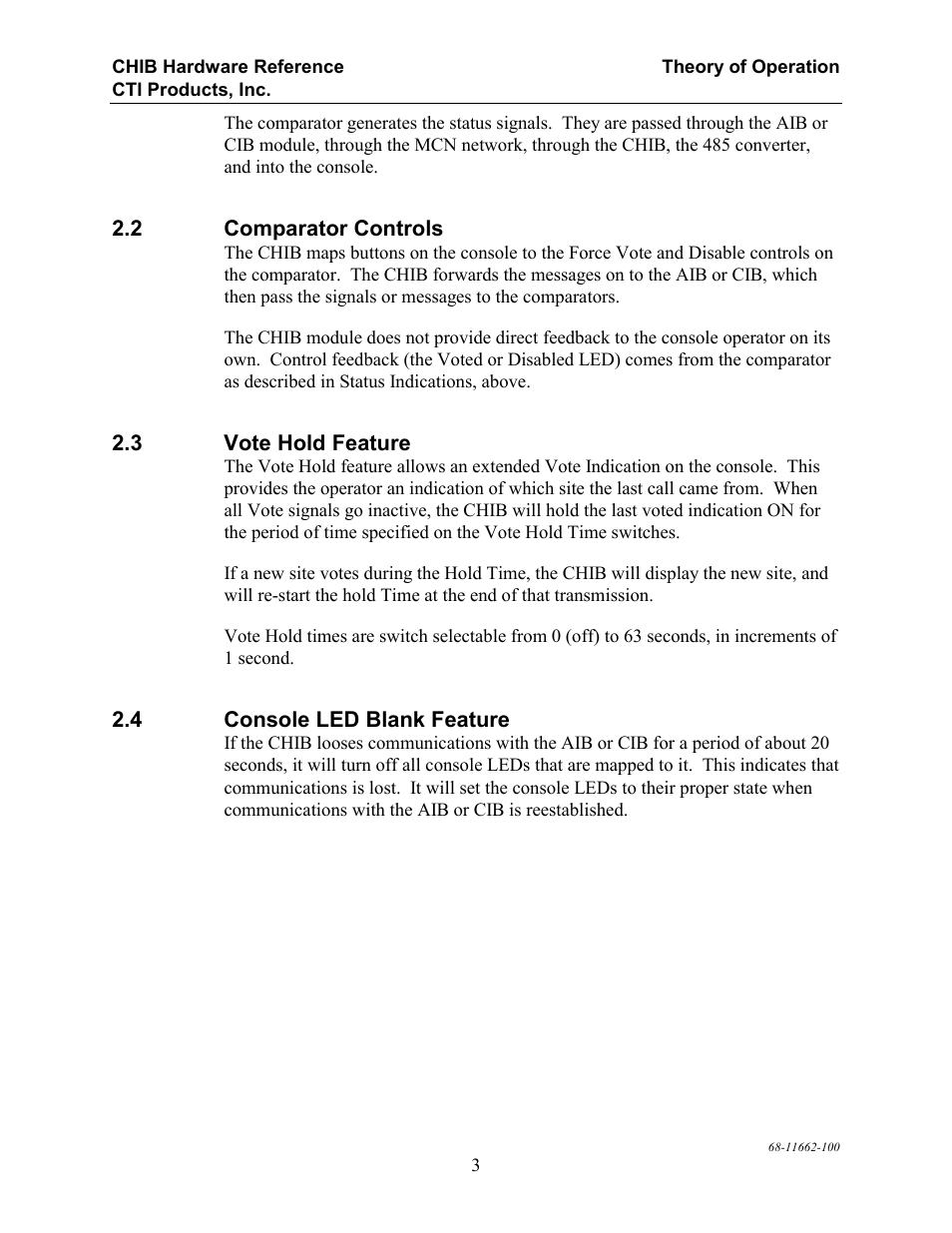 Comparator controls, Vote hold feature, Console led blank feature | CTI Products CHIB CommandSTAR Lite Host Interface Module User Manual | Page 7 / 22