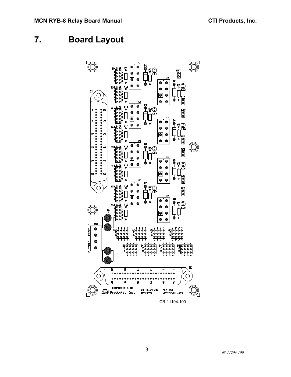 Board layout | CTI Products RYB-8 Relay Board User Manual | Page 17 / 17