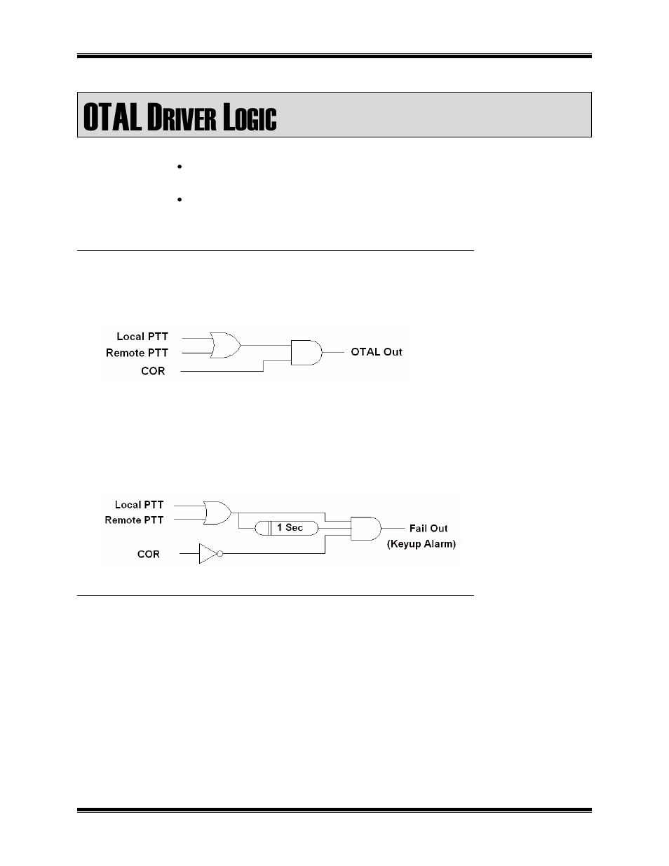 Otal driver logic, Cor and ptt otal driver logic, Output logic | Keyup fail output logic, Cor only otal driver logic, Otal, River, Ogic | CTI Products OTAL On-the-Air Driver Assembly User Manual | Page 8 / 22