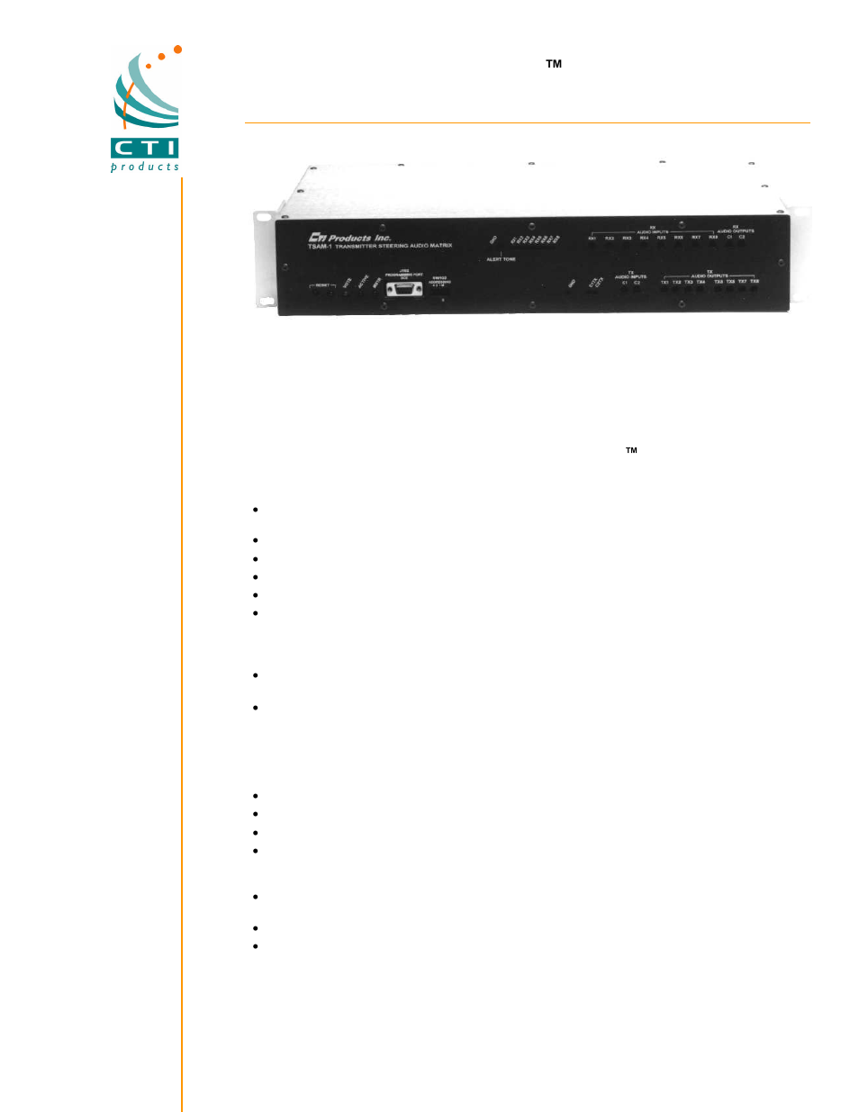 CTI Products TSAM Transmitter Steering & Audio Matrix User Manual | 2 pages