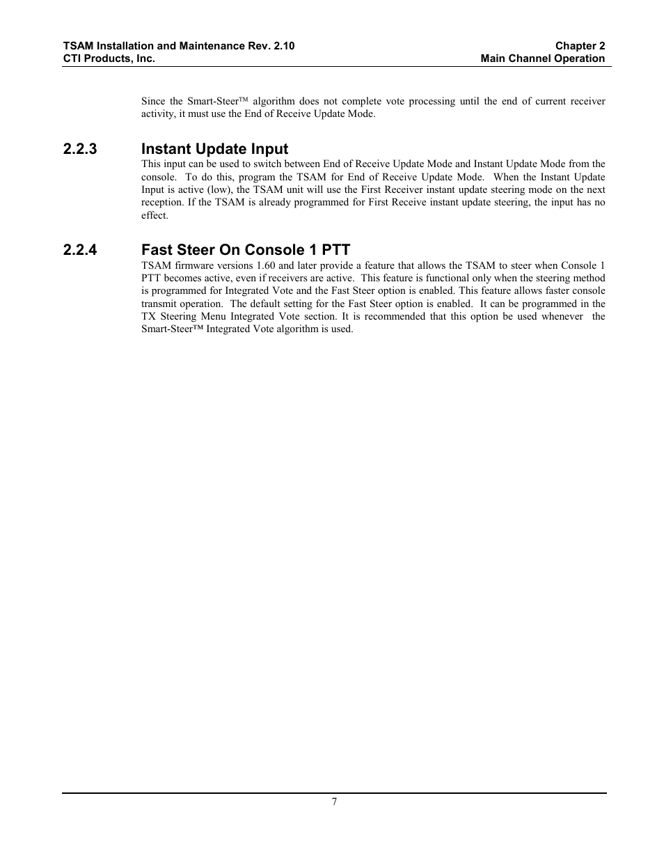 Instant update input, Fast steer on console 1 ptt, 3 instant update input | 4 fast steer on console 1 ptt | CTI Products TSAM Transmitter Steering & Audio Matrix User Manual | Page 15 / 97