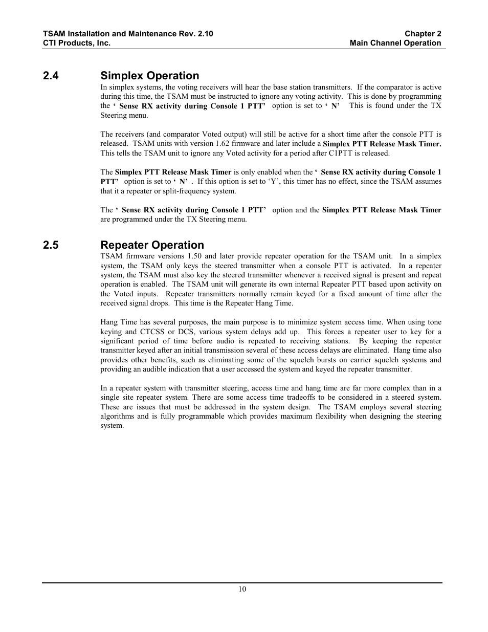 Simplex operation, Repeater operation, 4 simplex operation | 5 repeater operation | CTI Products TSAM Transmitter Steering & Audio Matrix User Manual | Page 18 / 97