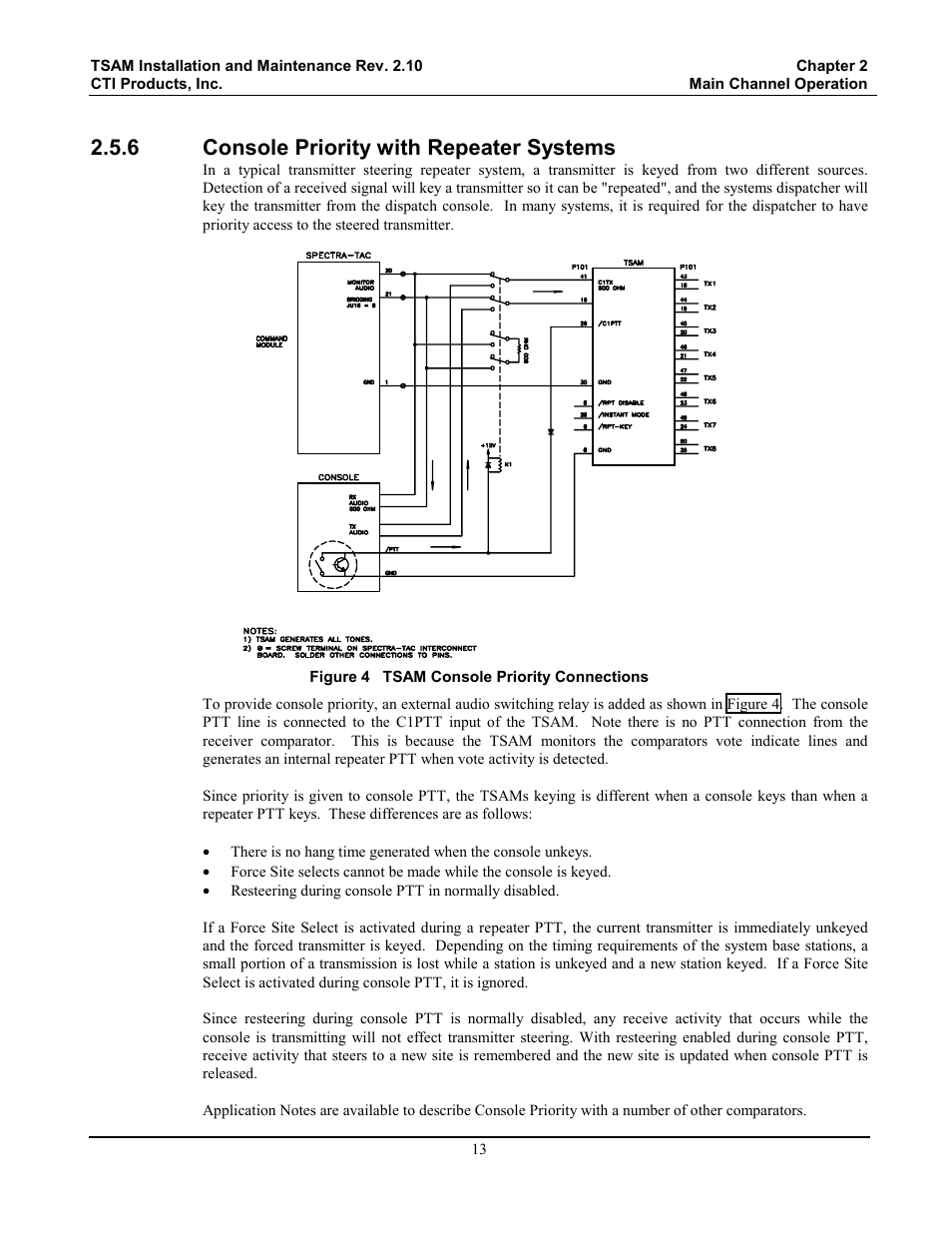 Console priority with repeater systems, Figure 4 tsam console priority connections, 6 console priority with repeater systems | CTI Products TSAM Transmitter Steering & Audio Matrix User Manual | Page 21 / 97