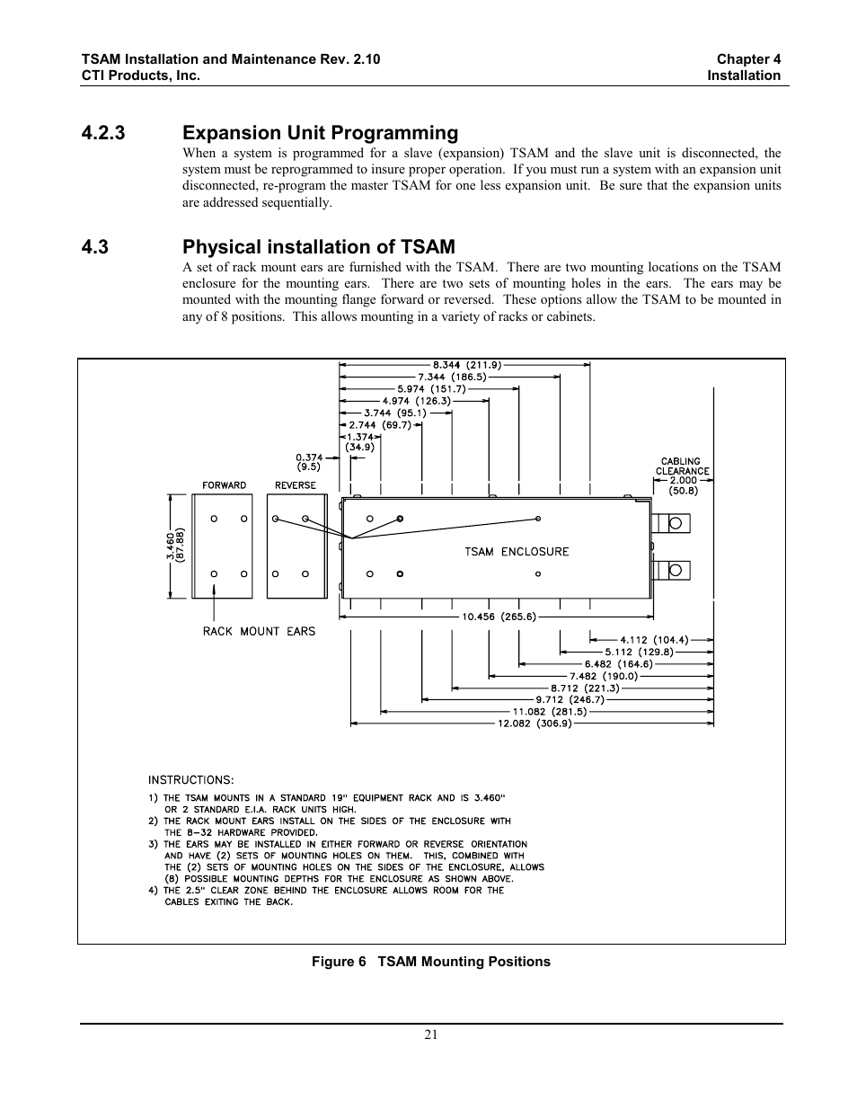 Expansion unit programming, Physical installation of tsam, Figure 6 tsam mounting positions | 3 expansion unit programming, 3 physical installation of tsam | CTI Products TSAM Transmitter Steering & Audio Matrix User Manual | Page 29 / 97