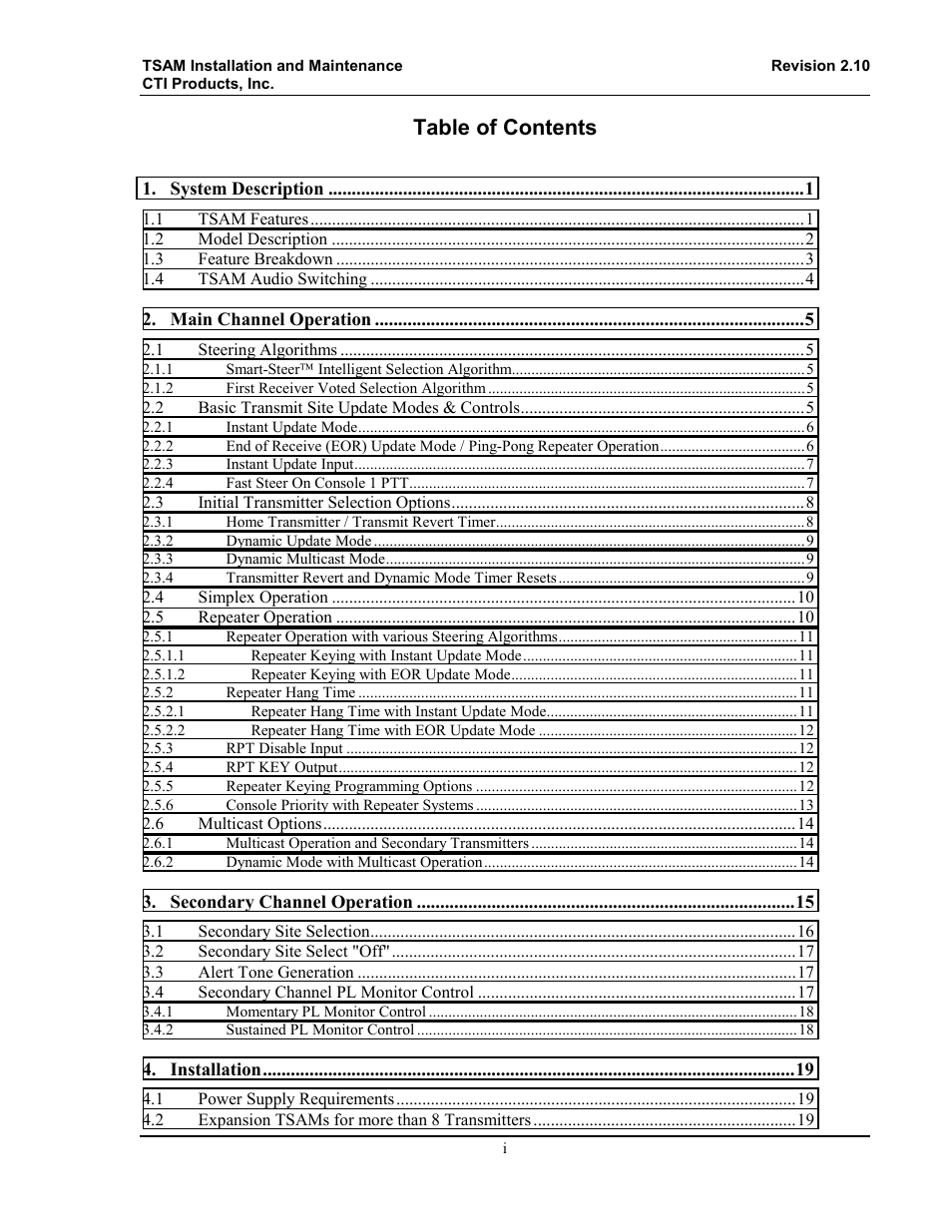 CTI Products TSAM Transmitter Steering & Audio Matrix User Manual | Page 3 / 97