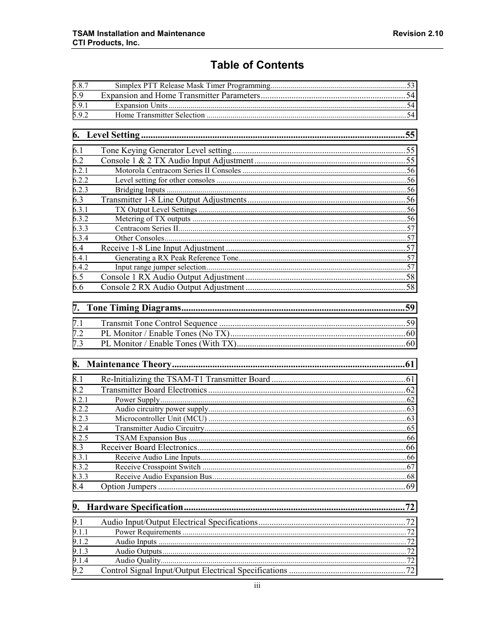 CTI Products TSAM Transmitter Steering & Audio Matrix User Manual | Page 5 / 97