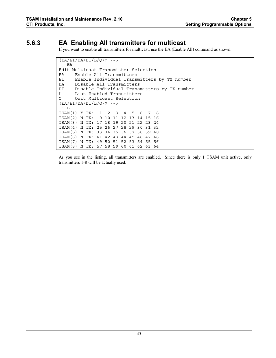 Ea enabling all transmitters for multicast, 3 ea enabling all transmitters for multicast | CTI Products TSAM Transmitter Steering & Audio Matrix User Manual | Page 53 / 97