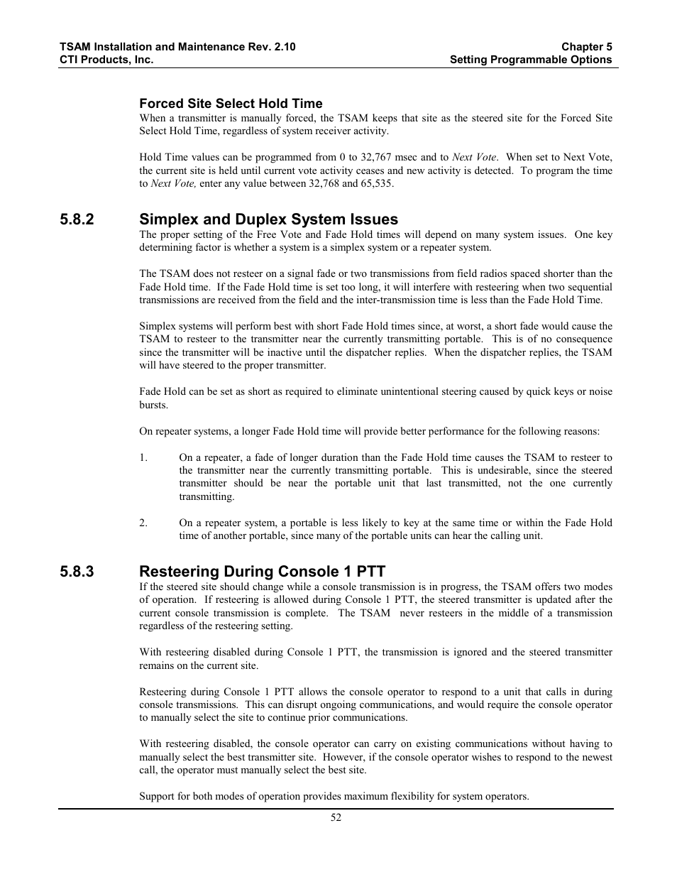 Simplex and duplex system issues, Resteering during console 1 ptt, 2 simplex and duplex system issues | 3 resteering during console 1 ptt | CTI Products TSAM Transmitter Steering & Audio Matrix User Manual | Page 60 / 97