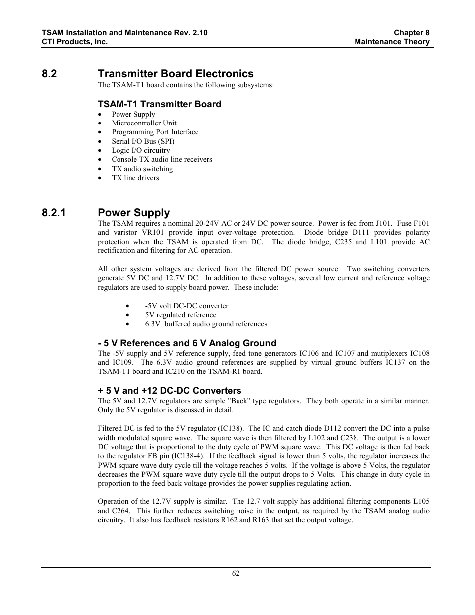 Transmitter board electronics, Power supply, 2 transmitter board electronics | 1 power supply | CTI Products TSAM Transmitter Steering & Audio Matrix User Manual | Page 70 / 97