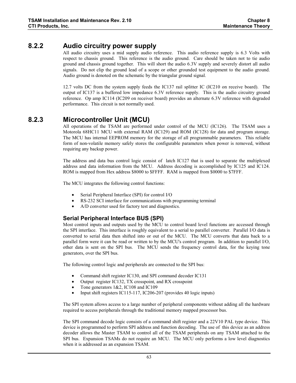 Audio circuitry power supply, Microcontroller unit (mcu), 2 audio circuitry power supply | 3 microcontroller unit (mcu) | CTI Products TSAM Transmitter Steering & Audio Matrix User Manual | Page 71 / 97