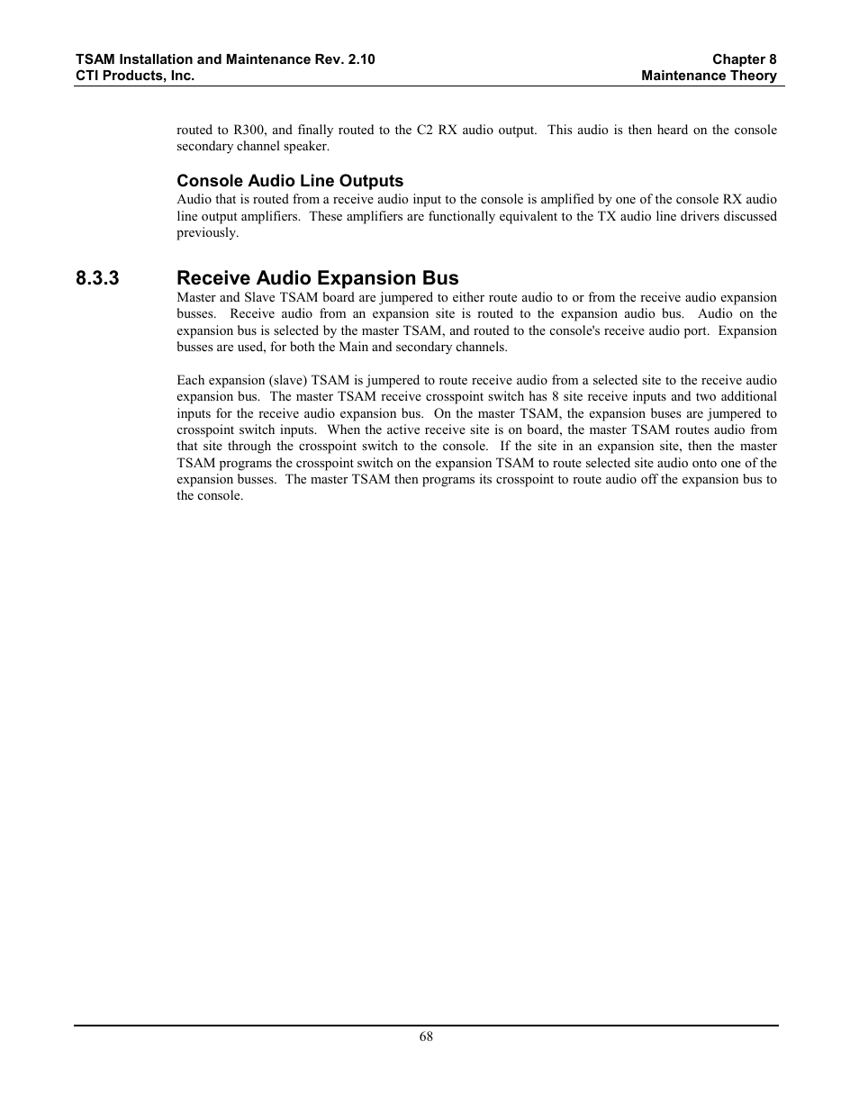 Receive audio expansion bus, 3 receive audio expansion bus | CTI Products TSAM Transmitter Steering & Audio Matrix User Manual | Page 76 / 97