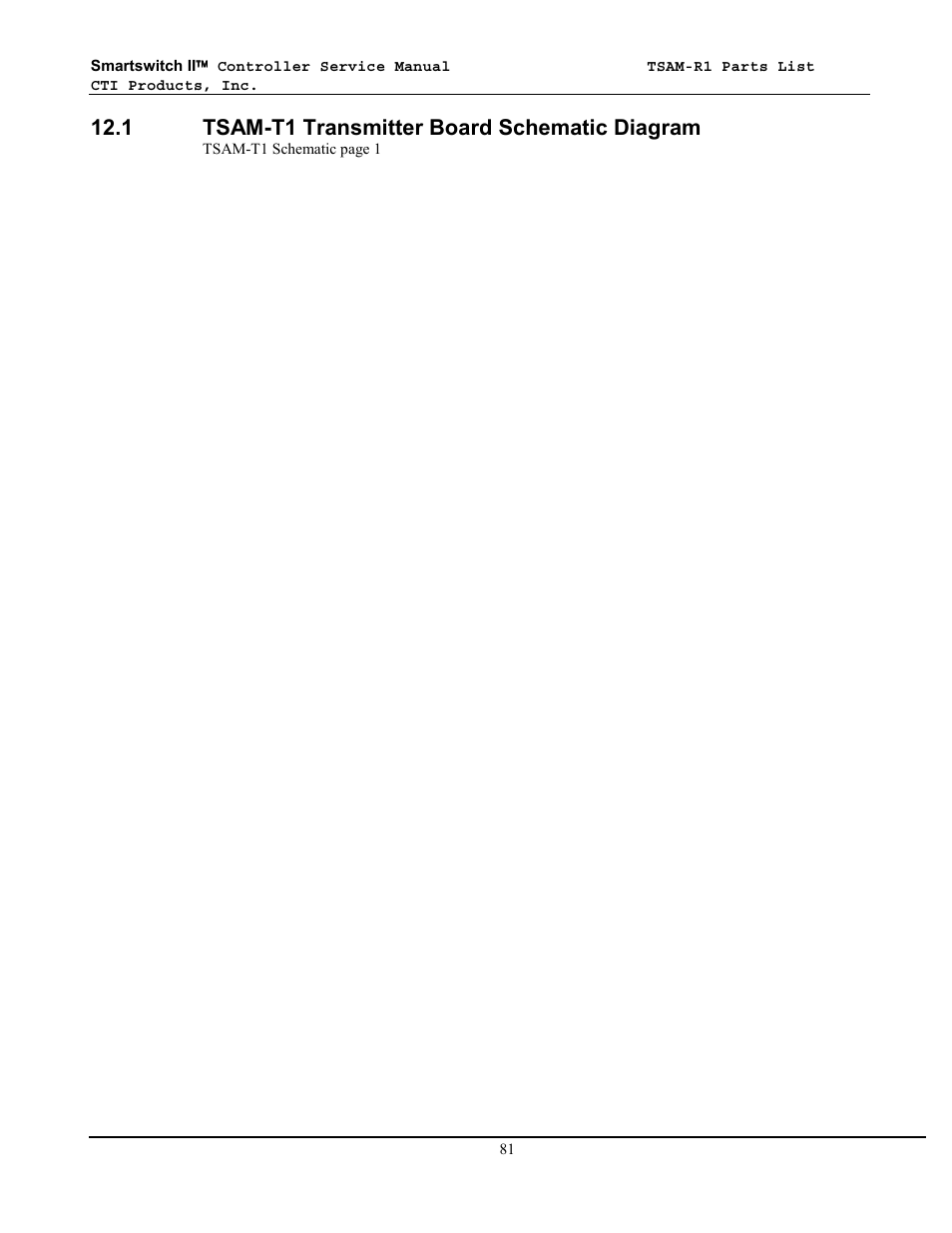 Tsam-t1 transmitter board schematic diagram, 1 tsam-t1 transmitter board schematic diagram | CTI Products TSAM Transmitter Steering & Audio Matrix User Manual | Page 89 / 97