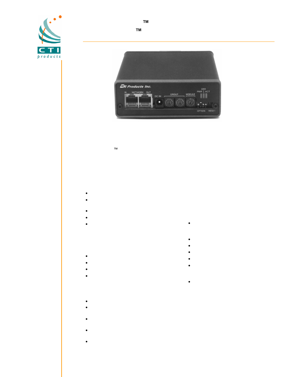 CTI Products TIB TSAM Interface User Manual | 2 pages