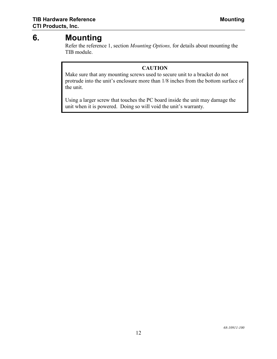 Mounting | CTI Products TIB TSAM Interface User Manual | Page 17 / 24