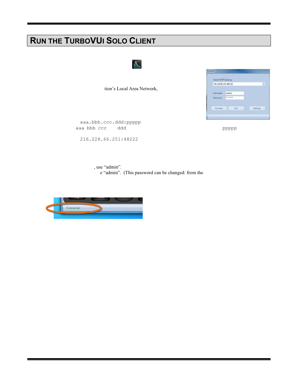 Run the turbovui solo client, Un the, Urbo | Lient | CTI Products TurboVUi Solo Client Software User Manual | Page 5 / 12