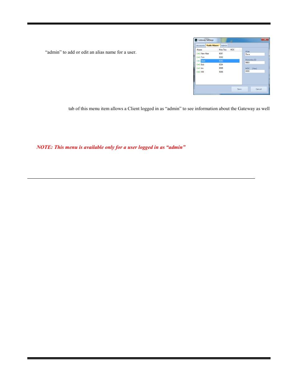 Radio aliases, Admin, Update license | Help menu, About, Remote support | CTI Products TurboVUi Solo Client Software User Manual | Page 8 / 12