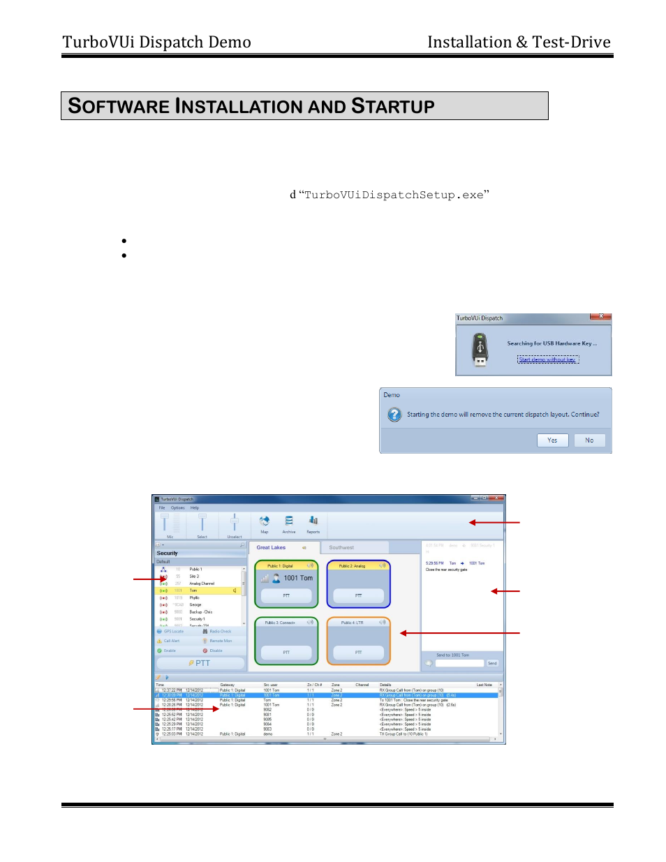 Turbovui dispatch demo installation & test-drive, Oftware, Nstallation and | Tartup | CTI Products TurboVUi Dispatch Client Software User Manual | Page 3 / 6