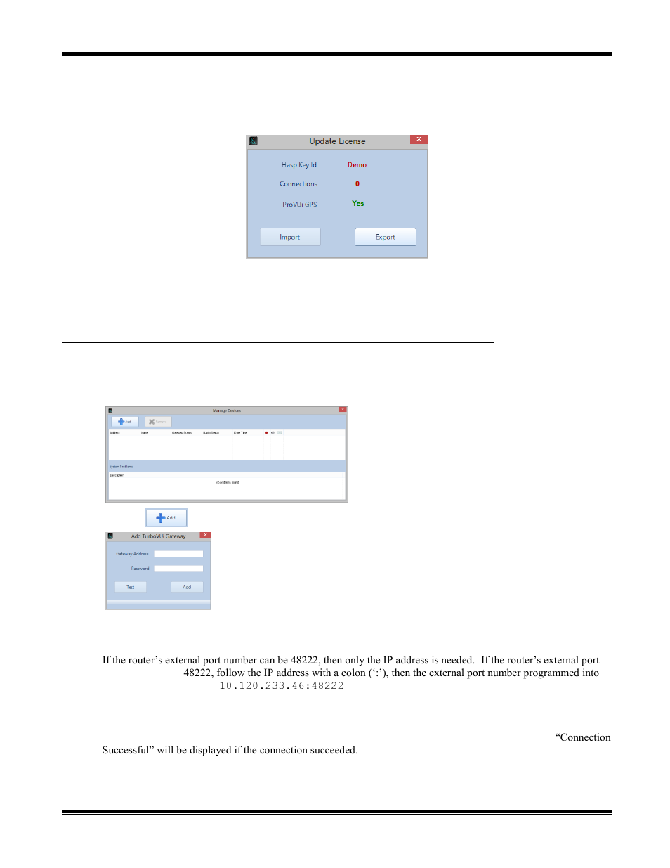 Import the license file, Manage devices, Mport the | Icense, Anage, Evices | CTI Products TurboVUi Dispatch Client Software User Manual | Page 14 / 48
