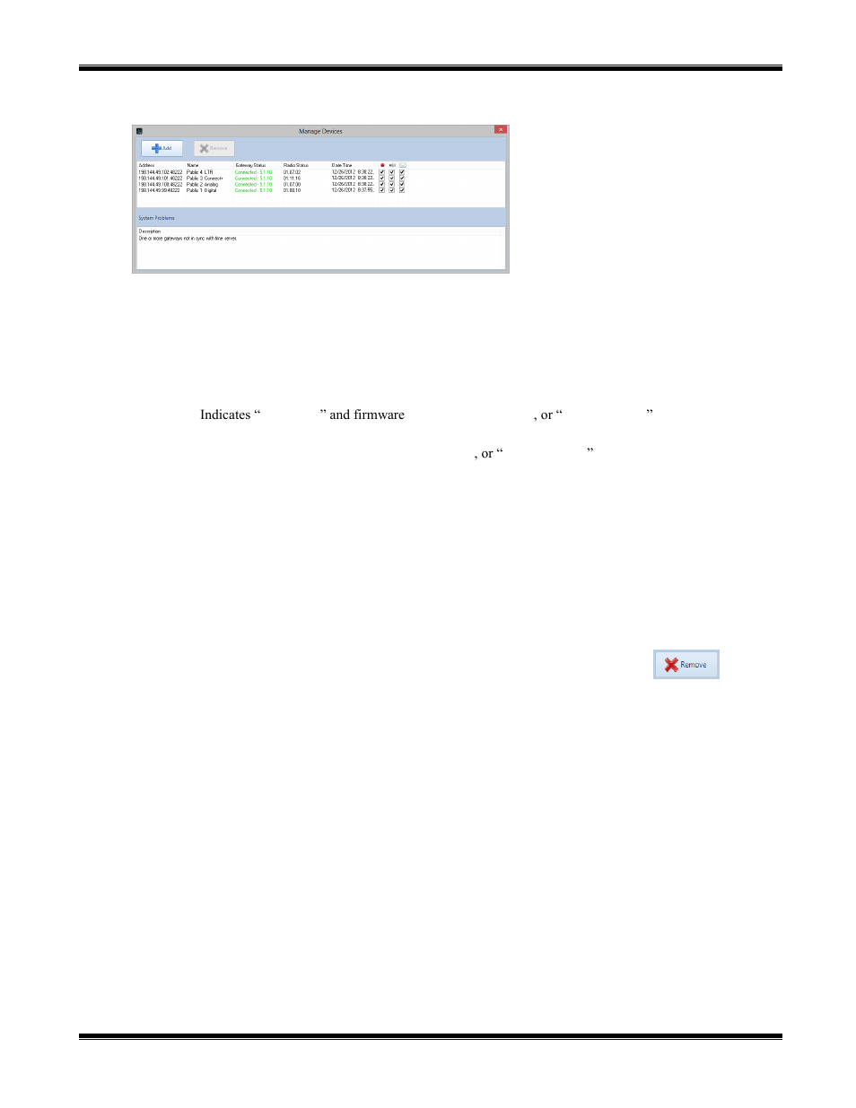 Address, Name, Gateway status | Radio status, Date / time, Record option, Audio option, Text option | CTI Products TurboVUi Dispatch Client Software User Manual | Page 15 / 48