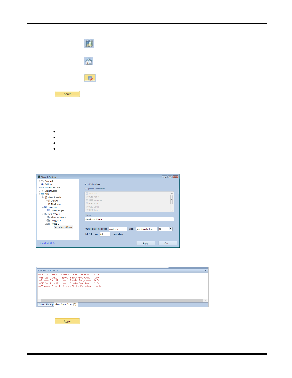Map type, View preset, Remove all points | Geo-fence conditions | CTI Products TurboVUi Dispatch Client Software User Manual | Page 30 / 48