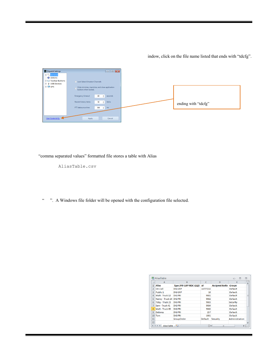 Alias table file, Editing alias names using microsoft excel, Alias | CTI Products TurboVUi Dispatch Client Software User Manual | Page 36 / 48