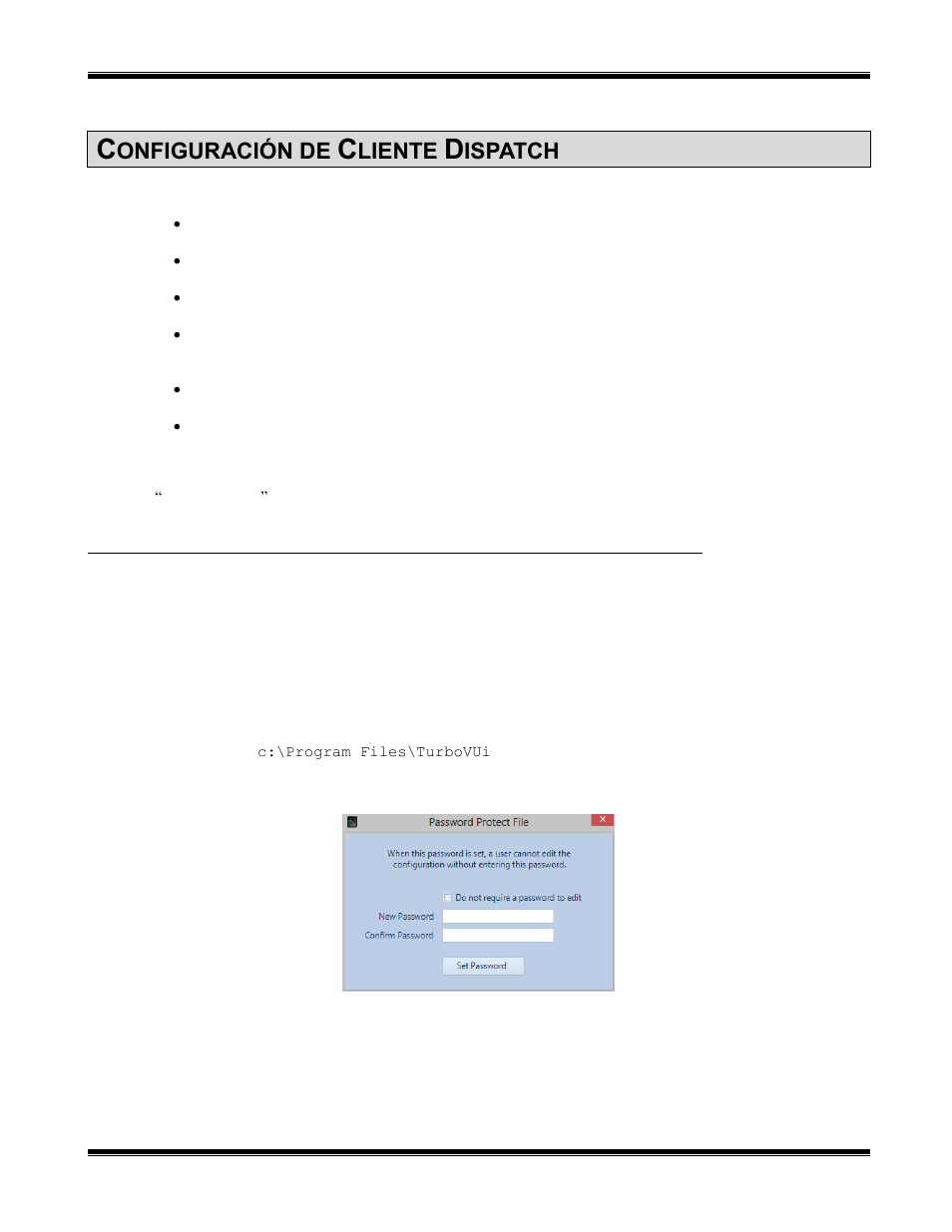 Configuración de cliente dispatch, Password de administrador, Cree un password de administrador | Assword de, Dministrador, Onfiguración de, Liente, Ispatch | CTI Products TurboVUi Dispatch Client Software User Manual | Page 14 / 50