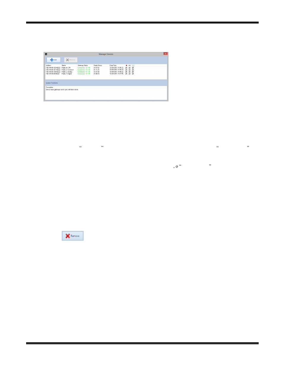 Address, Name, Gateway status | Radio status, Date / time, Record option, Audio option, Text option | CTI Products TurboVUi Dispatch Client Software User Manual | Page 16 / 50