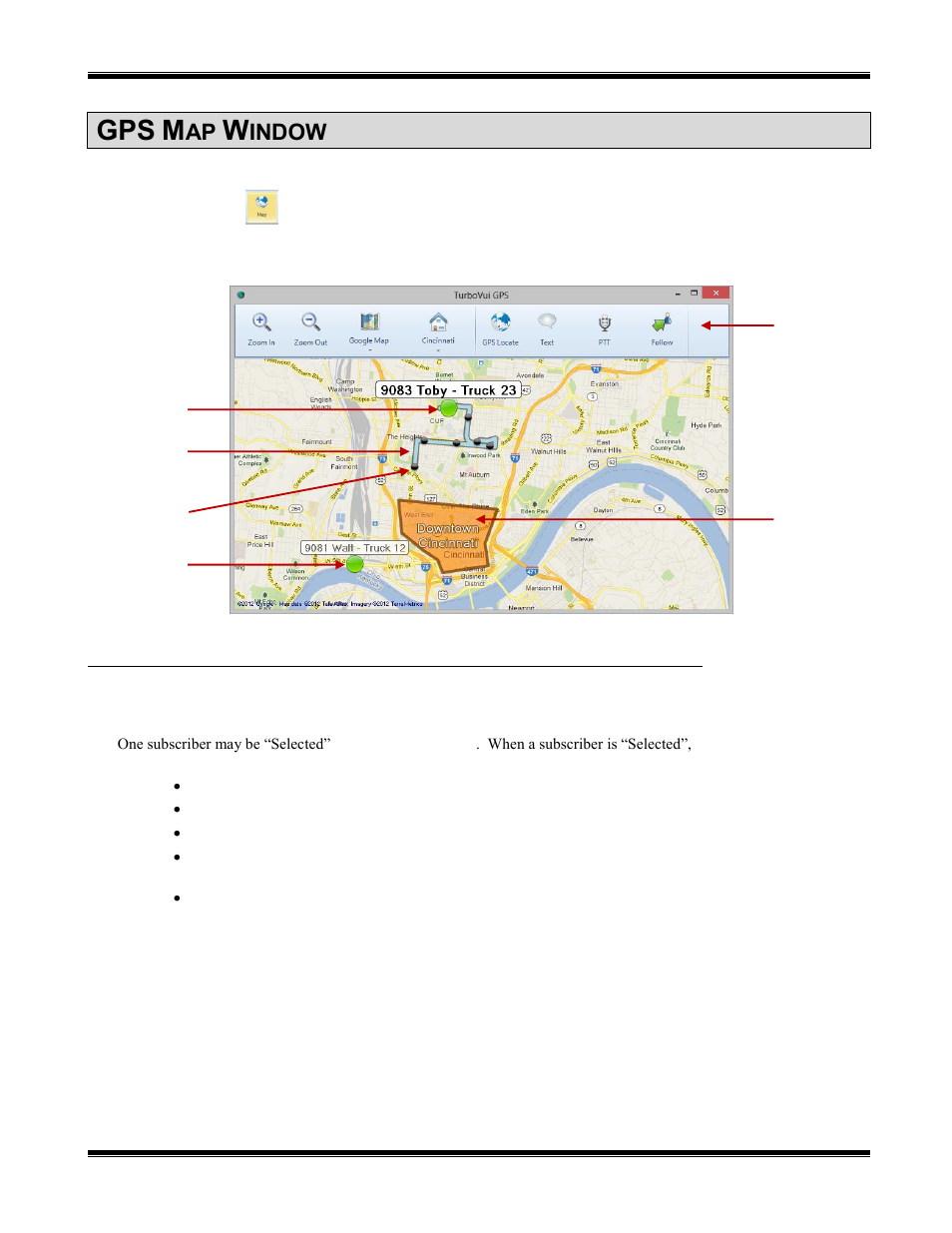 Gps map window, Indow, Turbovui dispatch user guide | CTI Products TurboVUi Dispatch Client Software User Manual | Page 22 / 32