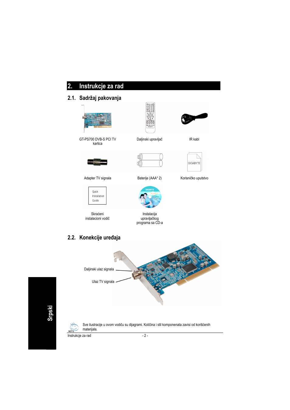 Instrukcje za rad, Srpsk i, Sadržaj pakovanja | Konekcije uređaja | GIGABYTE GT-PS700 User Manual | Page 12 / 25