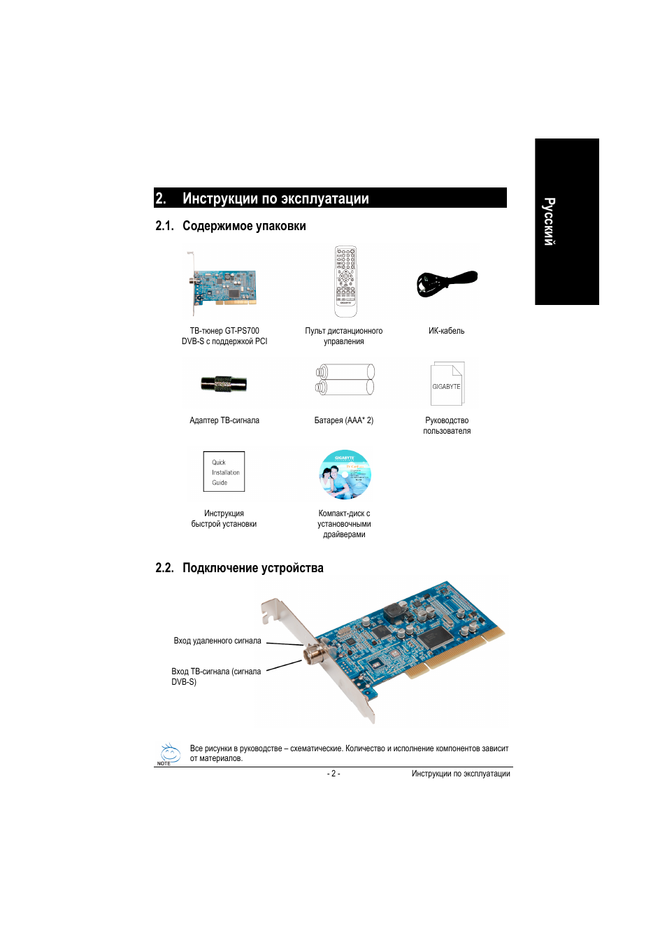 Инструкции по эксплуатации, Ру сс ки й, Содержимое упаковки | Подключение устройства | GIGABYTE GT-PS700 User Manual | Page 15 / 25
