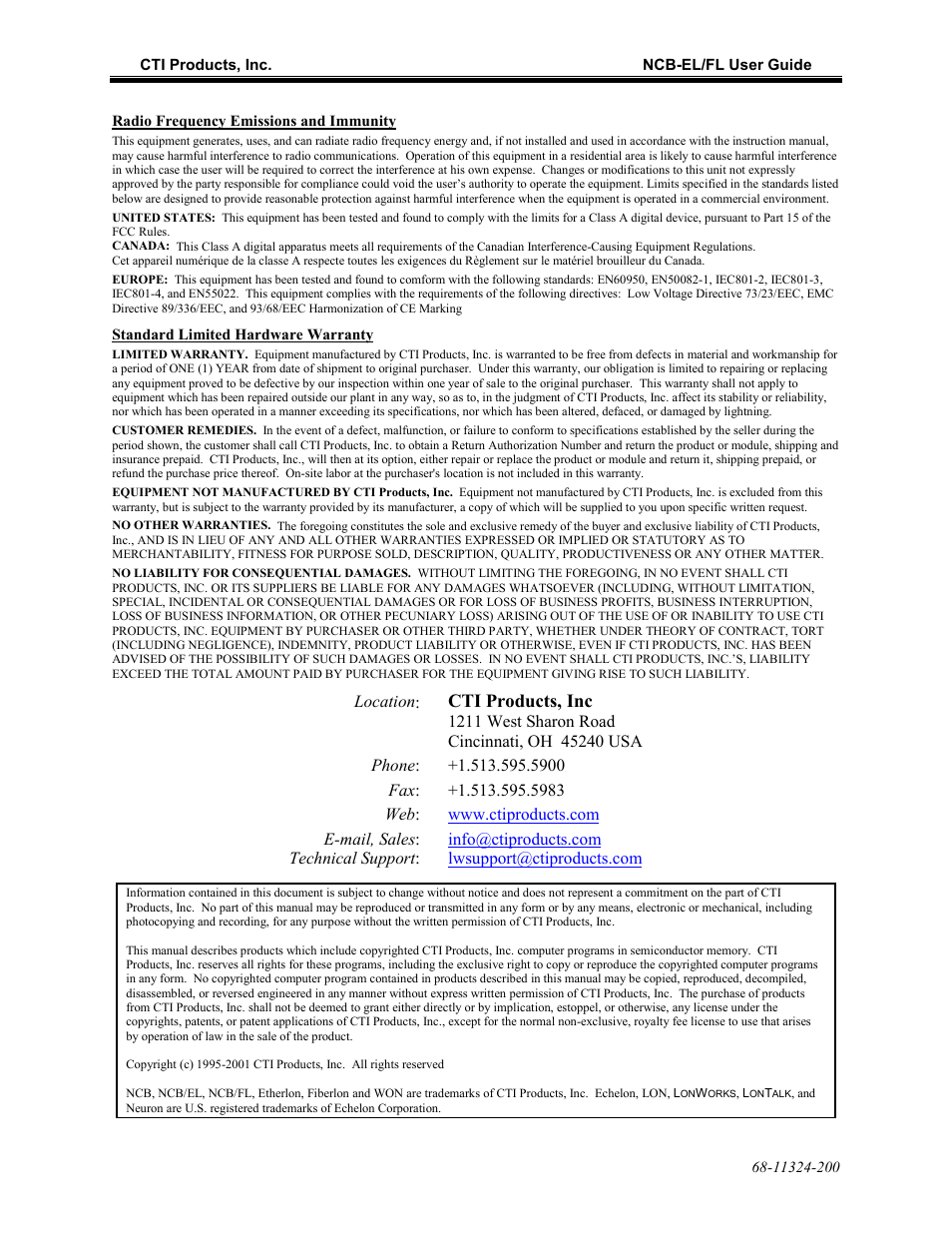 Cti products, inc | CTI Products NCB/FL with Fiber Interface User Manual | Page 2 / 40