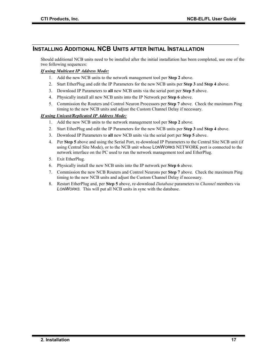 If using multicast ip address mode, If using unicast/replicated ip address mode, Ncb u | CTI Products NCB/FL with Fiber Interface User Manual | Page 20 / 40