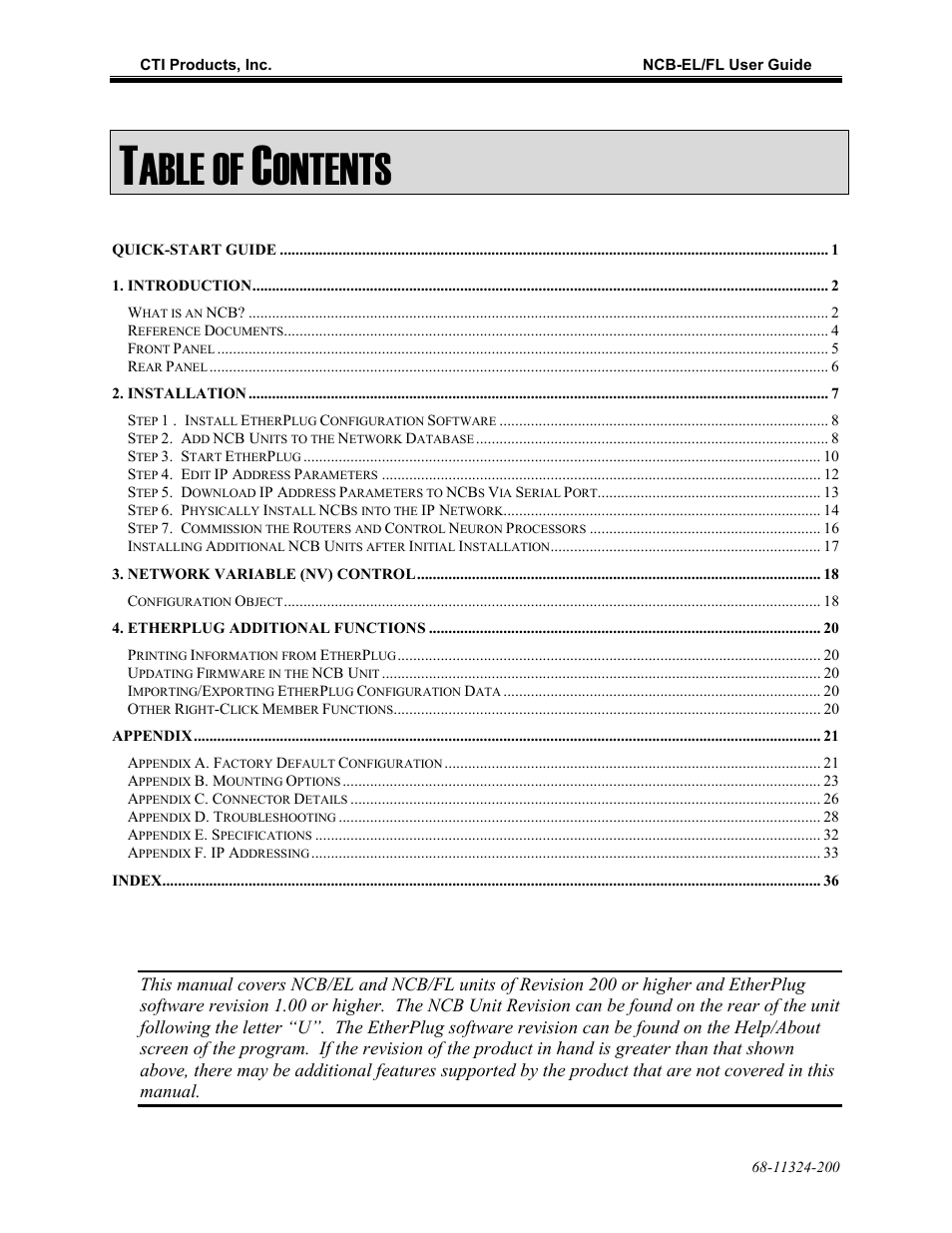 Able of, Ontents | CTI Products NCB/FL with Fiber Interface User Manual | Page 3 / 40