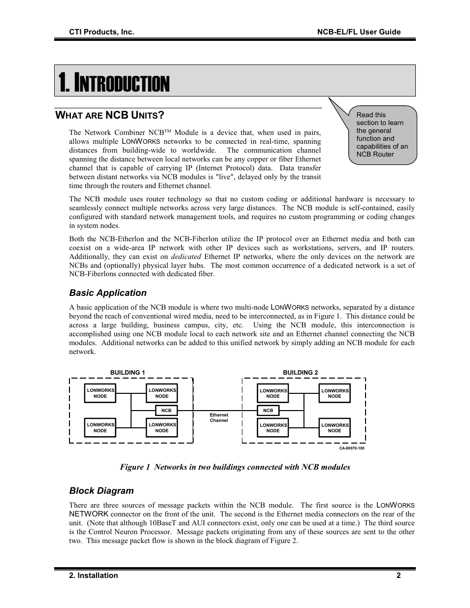 Introduction, What are ncb units, Basic application | Block diagram, Ntroduction | CTI Products NCB/FL with Fiber Interface User Manual | Page 5 / 40