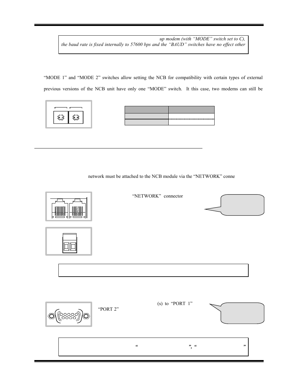Mode switches, Lonworks network connection, Modem connection | Lectrical, Onnections, The local l, Before powering up the ncb module | CTI Products NCB/EM with External PSTN Modem User Manual | Page 17 / 63