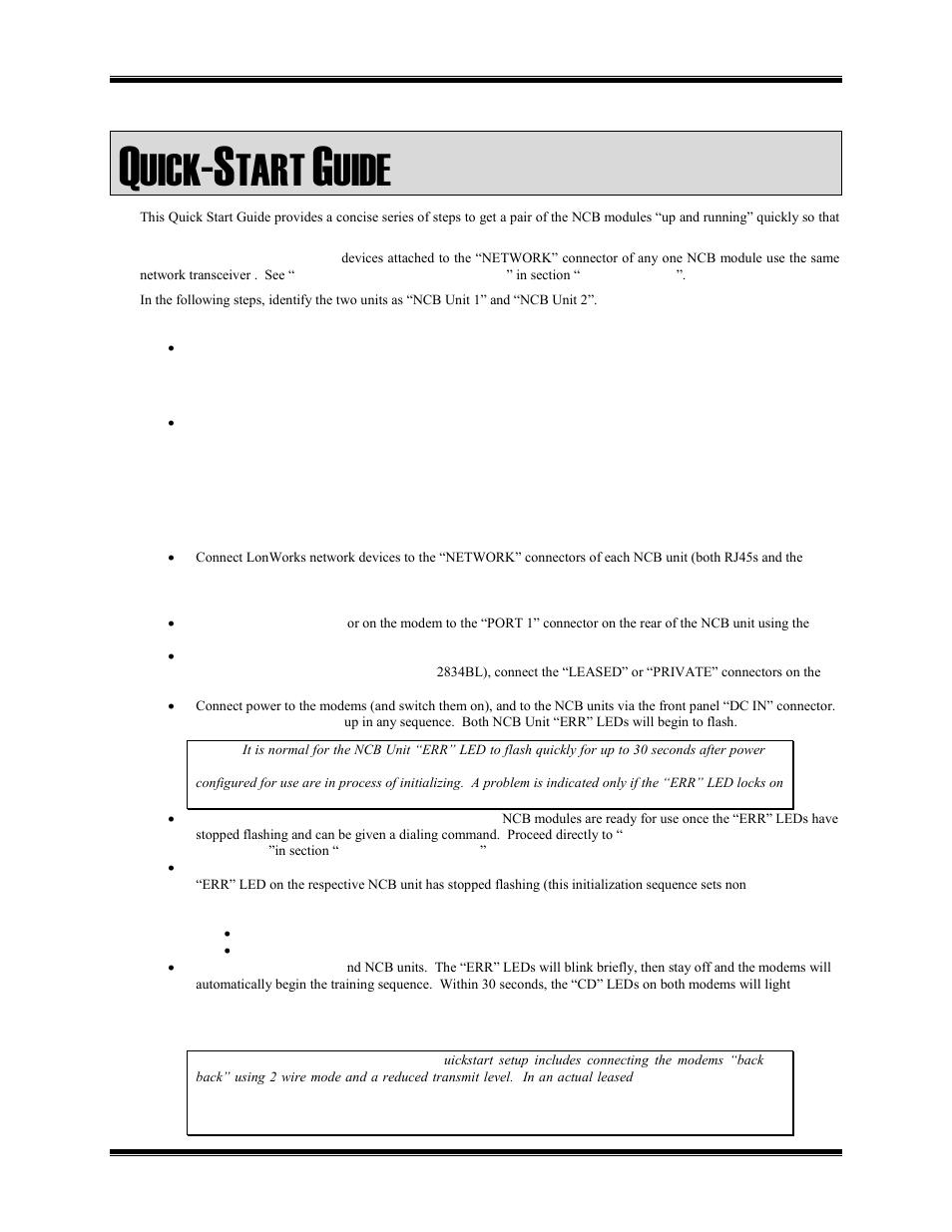 Uick, Tart, Uide | CTI Products NCB/EM with External PSTN Modem User Manual | Page 7 / 63
