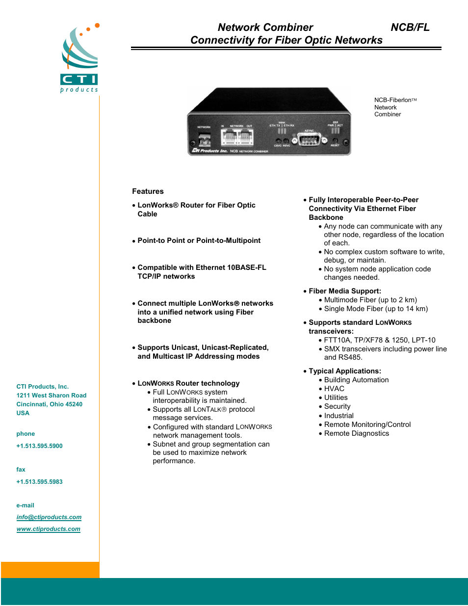 CTI Products NCB/FL with Fiber Interface User Manual | 2 pages