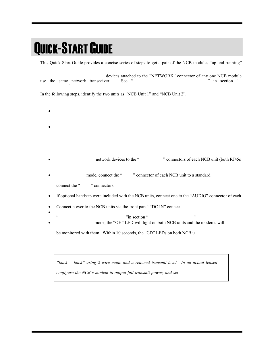 Uick, Tart, Uide | CTI Products NCB/IM with Internal PSTN Modem User Manual | Page 7 / 56